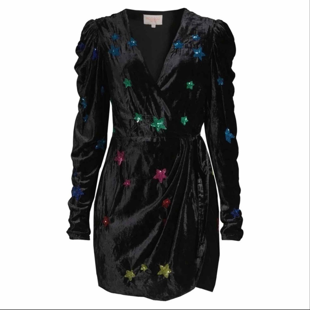 Rococo Sand Velvet Star sequin faux wrap star dress